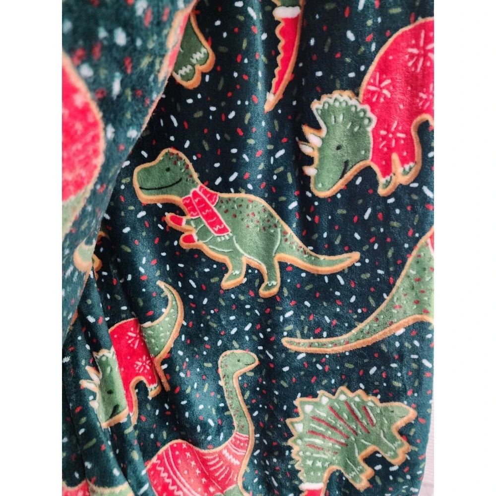 Christmas Holiday Merry Rex-mas Dinosaur Dino Sugar Cookie Plush Throw Blanket
